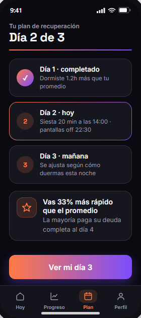 Tu plan de 3 días en progreso